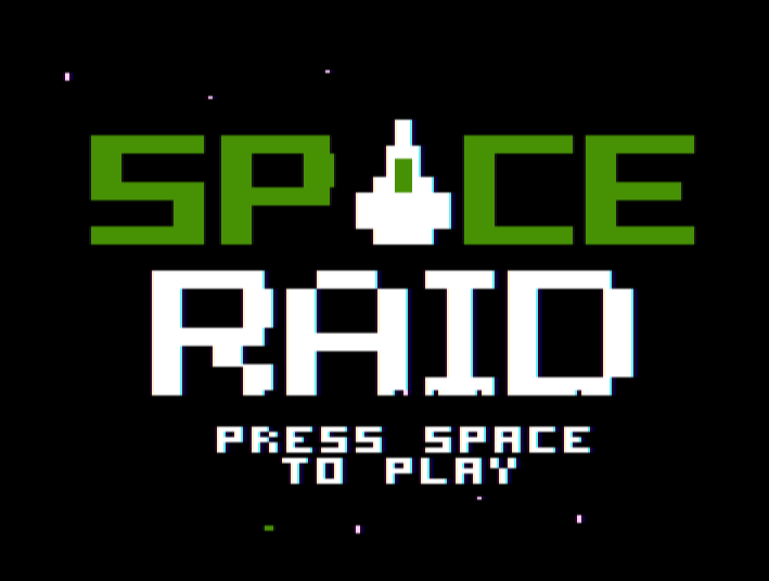 Space Raid title screen on the Color Computer 3 with Press Space to Play text